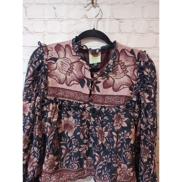 Anthropologie Farm Rio Ainika Charm Floral Ruffle Blouse Crop Boho Hippie Size L - Picture 2 of 10